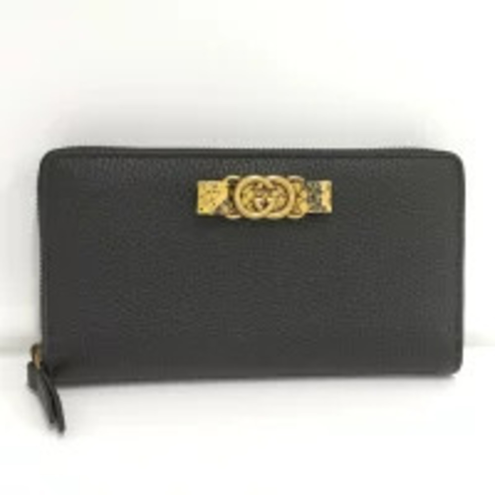 Gucci Round Zipper Long Wallet Leather Black
